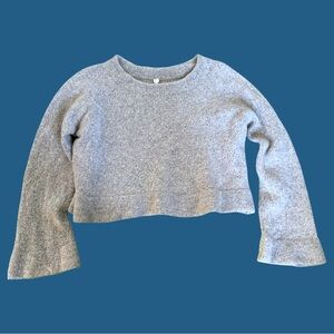 Margaret O’Leary Gray Cropped Merino Wool Sweater Flare Bell Sleeve
